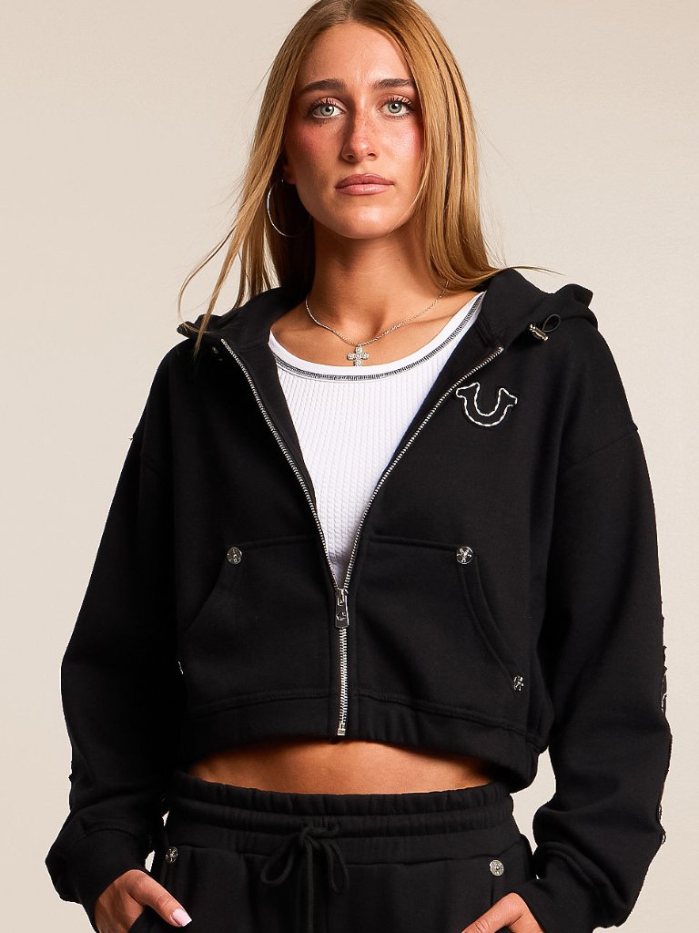 True Religion Women's Crop Rain Jacket Size L Black Nwt